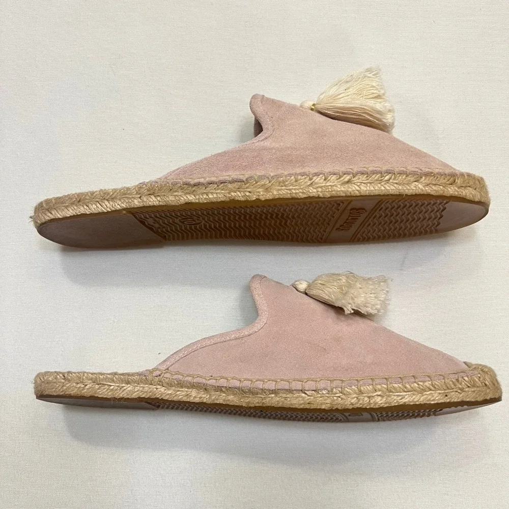 Soludos Blush Pink Boho Feminine Suede Venetian Tassel Mule Espadrille Size 10